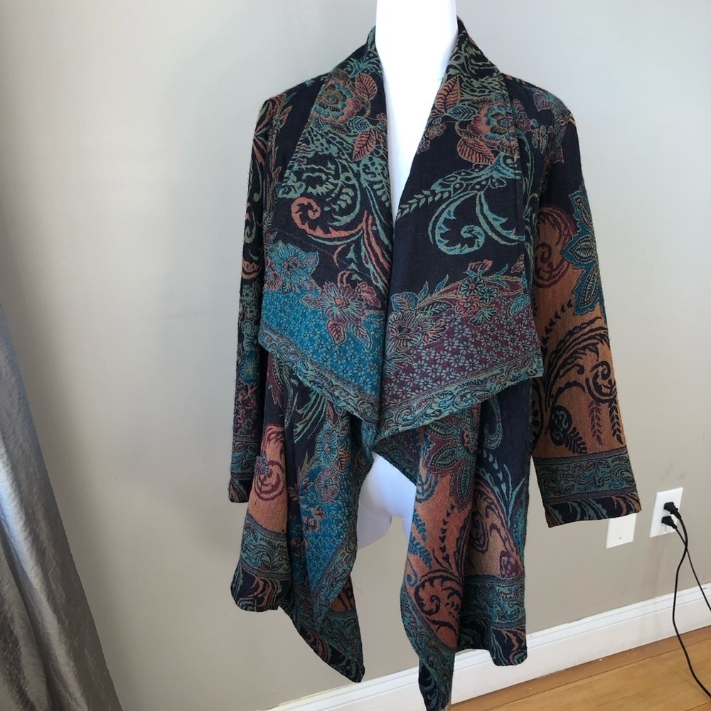 Vintage Wool Waterfall Open Paisley Artsy Cardigan S
